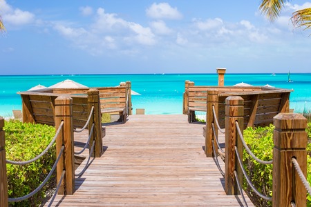 Beautiful tropical landscape on Providenciales Island in the Turks and Caicos, Caribbeanの写真素材
