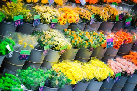 Flowers for sale at flower market outdoorsの写真素材
