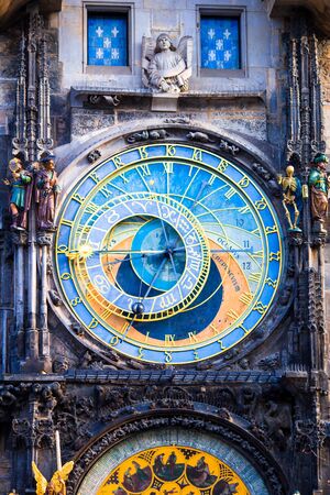Astronomical Clock-Orloj close-up in Prague, Czech Republic, Europe. Vintage style. Prague clock tower detail.の写真素材