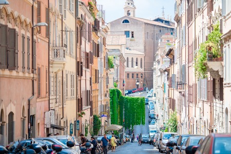 Old beautiful empty streets in Rome, Italyの写真素材