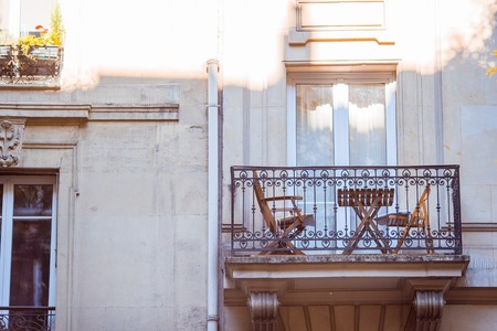 Beautiful european houses and balcony view in Paris, France. View to the city from Montmartreの写真素材
