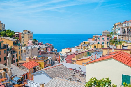 View on architecture of old italian village. Riomaggiore is one of the most popular old village in...