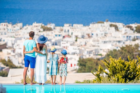 Family of four on european vacationの写真素材