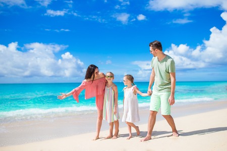 Young family on vacation have funの写真素材