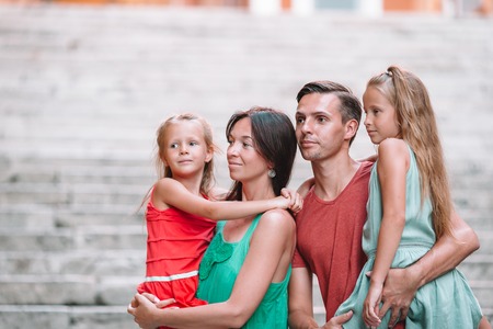 Family with kids on vacation in Europe, Italy, Romeの写真素材