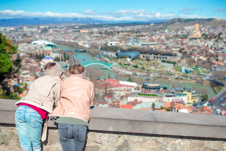 Tbilisi city panorama. Old city, new Summer Rike park, river Kura, the European Square and the Bridge of Peaceの写真素材