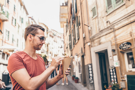 Italian street food grilled seafood fish, shrimps, calamari and vegetablesの写真素材