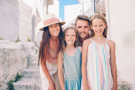 Family of parents and kids vacation in European vacationの写真素材