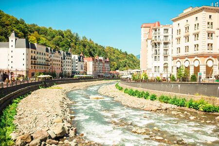 View of the embankment of river Mzymta in Rosa Khutor
