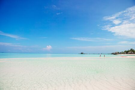 Beautiful white sand beach and turquoise clean waterの写真素材