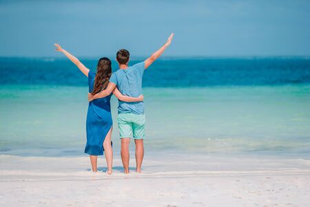 Family of two on beach vacationの写真素材