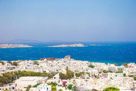 View of traditional greek village with white houses on Mykonos Island, Greece, Europeの写真素材