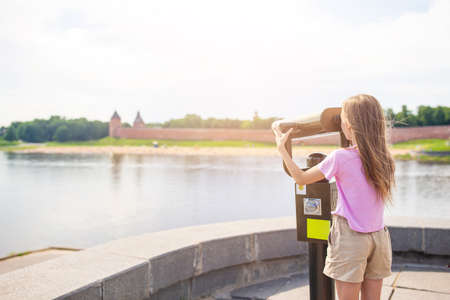 Little girl background of oldest city in Russia Velikiy Novgorodの写真素材