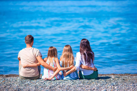 Young family on vacation have a lot of funの写真素材