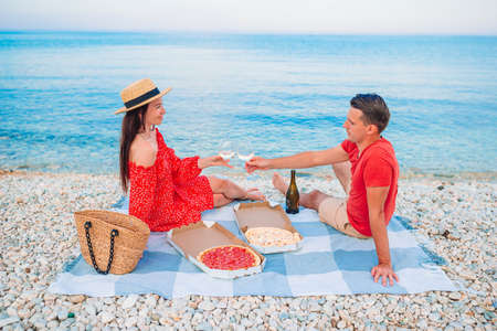 Family having a picnic on the beachの写真素材