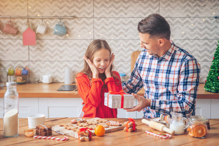 Family of dad and daughter on Christmas vacationの写真素材