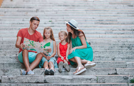 Family with kids on vacation in Europe, Italy, Romeの写真素材