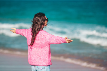 Young beautiful woman on the beach vacationの写真素材