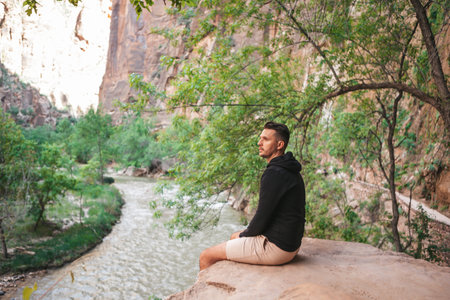 Zion National Park with different trail on the wayの写真素材