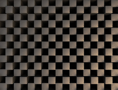 3d cube symmetrically black geometry background wallpaper with dark concrete texture from top viewの写真素材