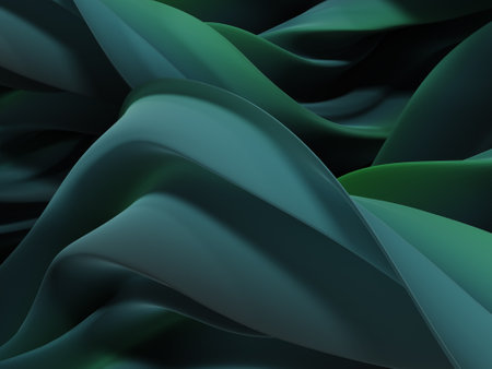 3d green abstract twisted fold geometry with gradient background wallpaper renderingの写真素材
