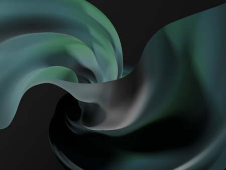 elegant 3d cloth fabric twisted abstract geometry with green and black gradient background wallpaper 3d renderingの写真素材