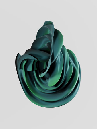 3d abstract twisted shape with monochromatic green color geometry with white background wallpaper renderingの写真素材