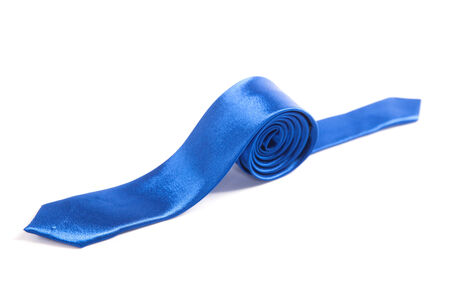 Blue narrow ties on an isolated white backgroundの写真素材