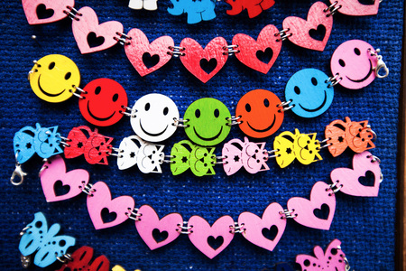 bracelet on a hand with smiles and hearts kittyの写真素材