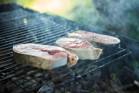 grilled fish on the grillの写真素材