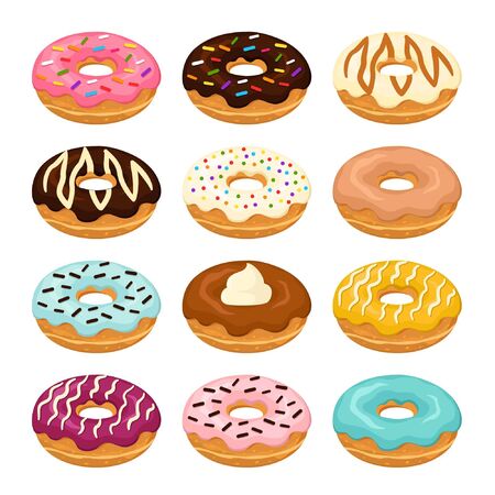 Different types of chocolate chip donutsのイラスト素材