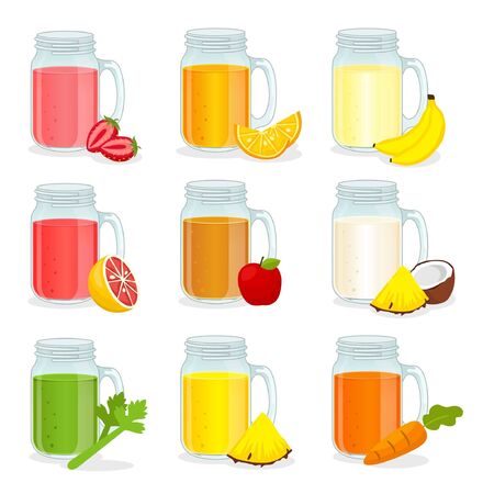 fruit juices in glass containersのイラスト素材