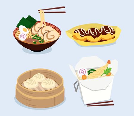 Traditional oriental food with chinese dishesのイラスト素材