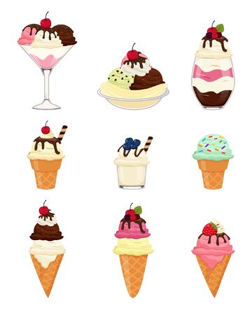 glasses and ice cream cones with chips and creamのイラスト素材