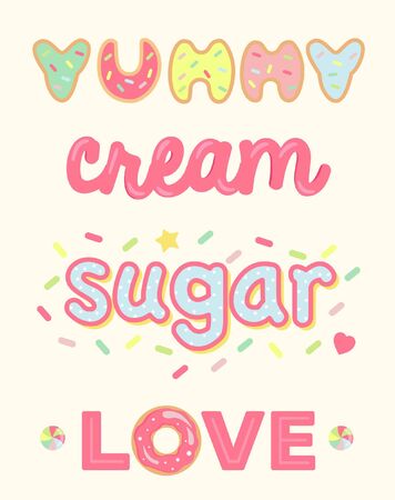 words and phrases with cream and chocolate chipsのイラスト素材