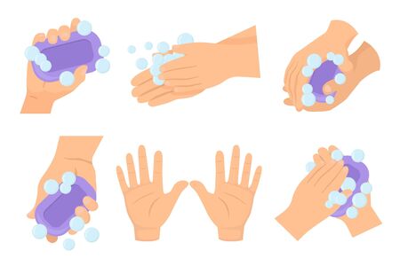Set of hands washing with water and soapのイラスト素材