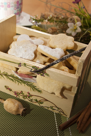 Wooden basket full of homemade cakesの写真素材