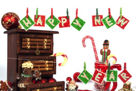 Decoration for Christmas with hanging letters and some candiesの写真素材
