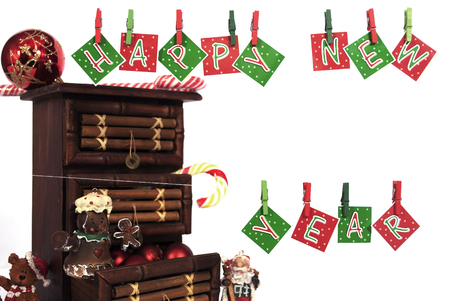 Decoration for Christmas with hanging letters and some candiesの写真素材