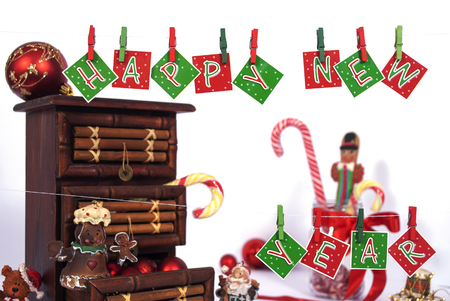 Decoration for Christmas with hanging letters and some candiesの写真素材