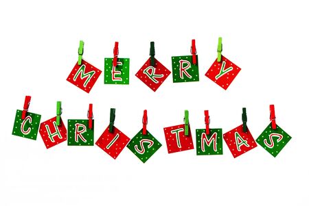 Decoration for Christmas with hanging letters and some candiesの写真素材