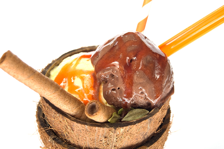 Delicious ice cream in coconut crustの写真素材