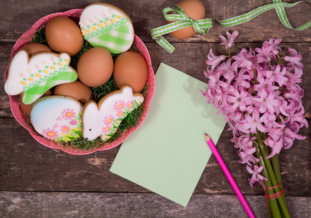 Preparation for painting colorful Easter eggsの写真素材