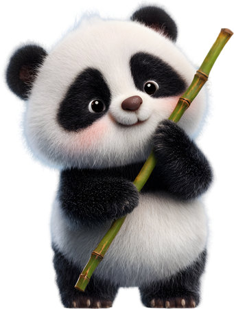 3D rendering of a cute panda bear isolated on white backgroundの素材