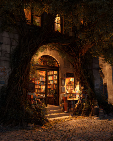 Old library in the old town of Lviv, Ukraine at nightの素材