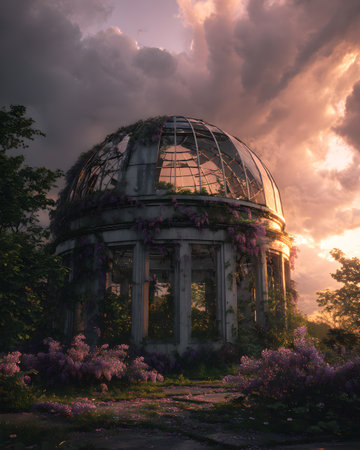Sunset at the botanical garden in the city of Berlin, Germanyの素材