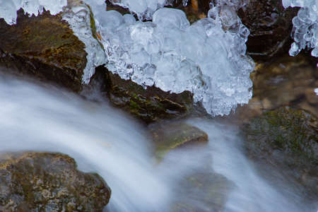 Flowing water under melting ice, concept of global warming
