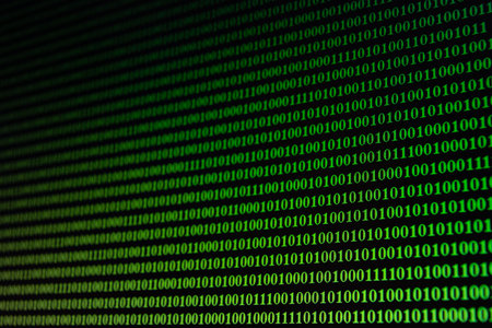 Binary Code on a monitor, seamless repeating binary code with green text on black background.
