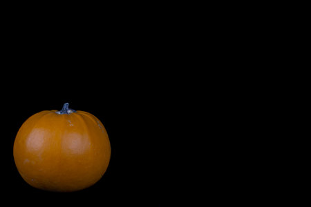 Orange pumpkin isolated on black background with copy spaceの写真素材