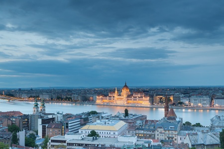Historical building of parlament during sunset, Budapest, Hungaryの写真素材